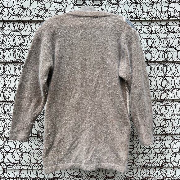Vintage 90s Segue Argyle Angora Wool Cardigan sweater tan gray cream Grandpacore - Picture 8 of 8